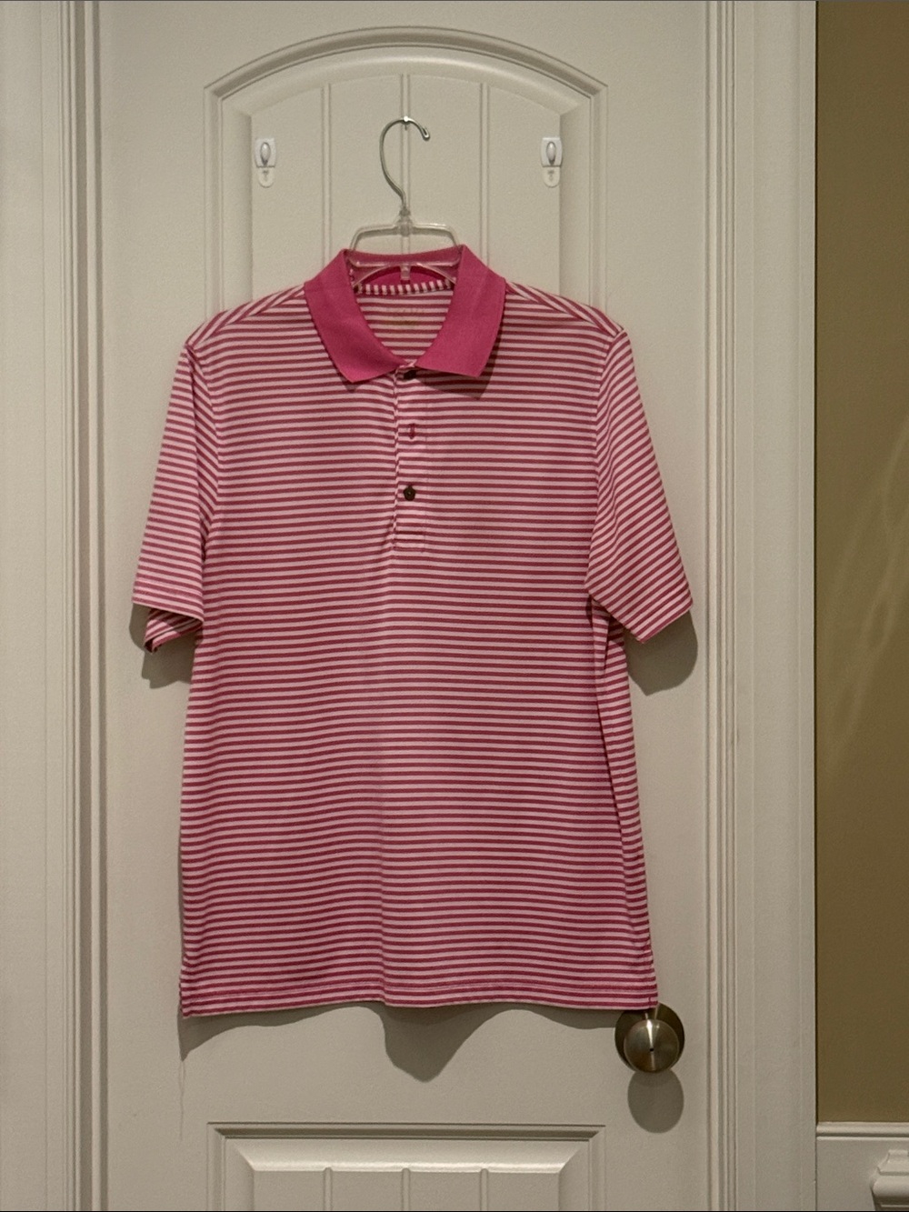 Men's Pink Striped Polo Shirt with Contrast Collar